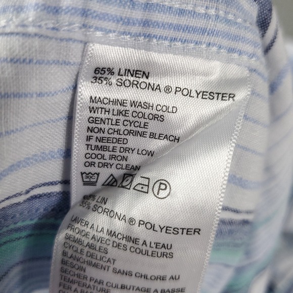 Tommy Bahama Shirt Mens Medium Blue Striped Linen Blend Button Up Long Sleeve - Picture 6 of 7